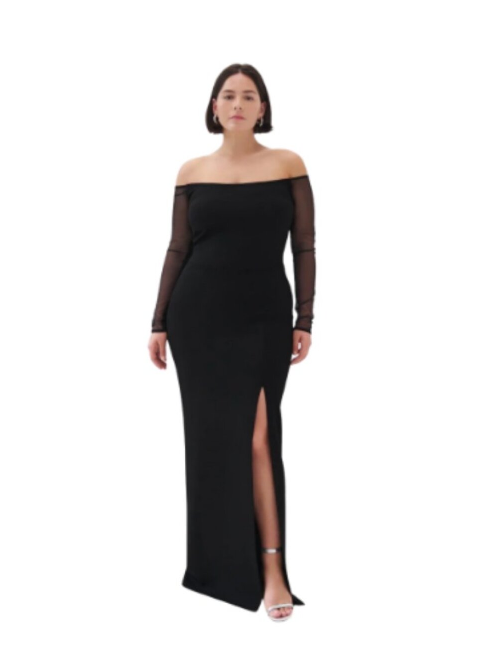 NWT Marcella NYC Marian Off-Shoulder Mesh Sleeve Maxi Dress